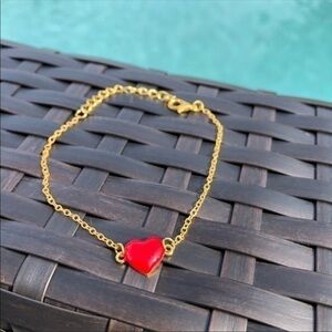 Red Heart Faux Gold Adjustable Bracelet Valentine’s Day Jewelry Trendy NWT